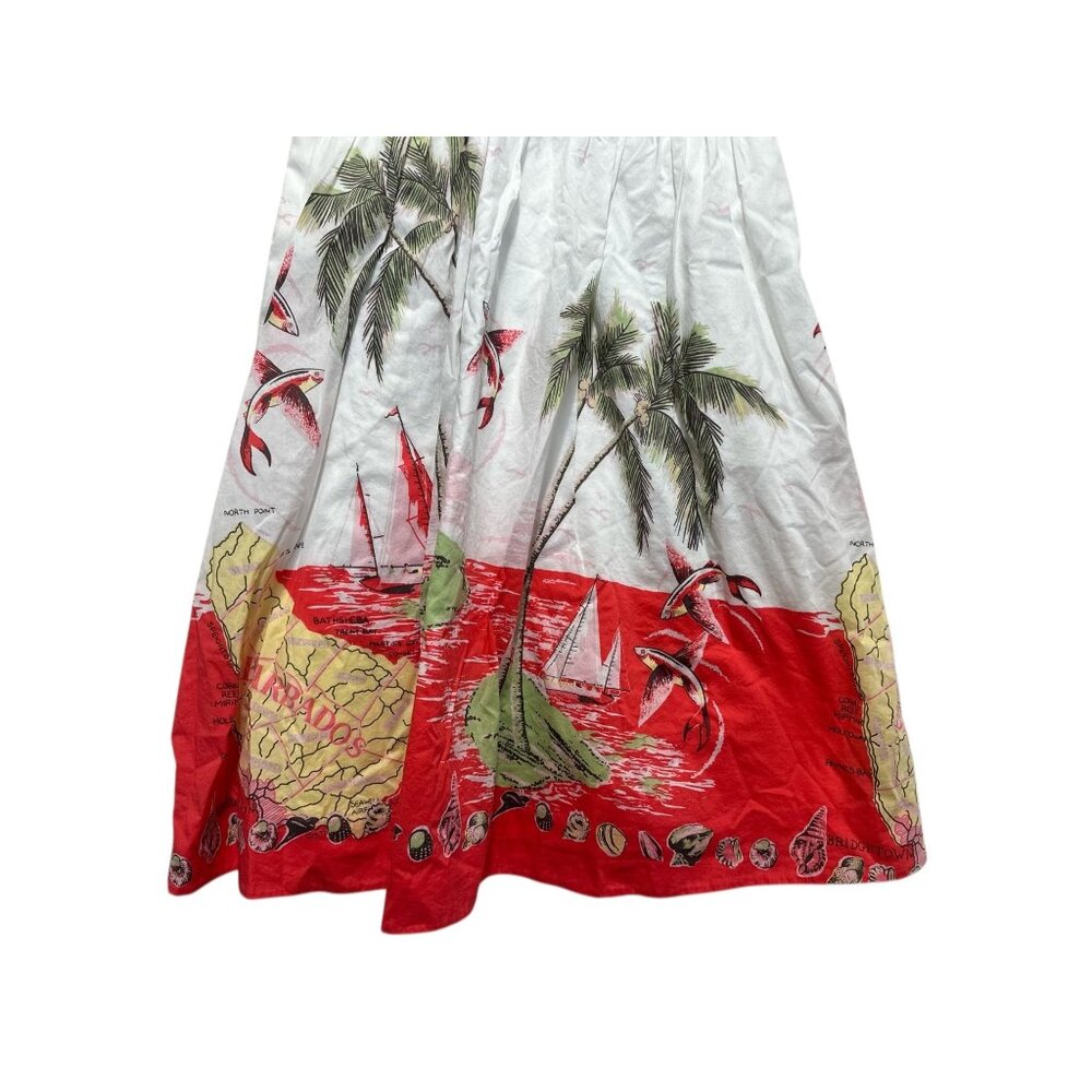 JCrew Barbados Map Palm Tree Fish Novelty Midi Dress Womens 10 Tropical Vacation - Picture 13 of 16
